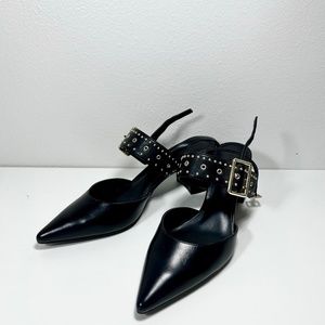 Charles & Keith Black Leather with Buckle and Gold Details (Size 7)